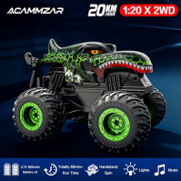 ACAMMZAR Dinosauří auto na dálkové ovládání, 2,4GHz 20+km h dálkově ovládaný RC Monster Truck se 2 bateriemi 60 min+, RC kaskadé